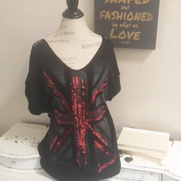 Seven7 Tops - black Seven7 red sequins top